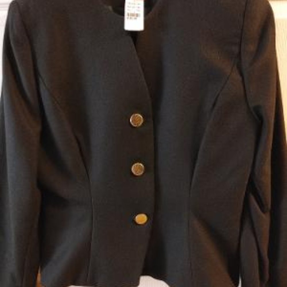 Amanda Smith BNWT Women's Black Wool Lined Fitted Blazer_Gold Buttons_Size 12 - Picture 3 of 4